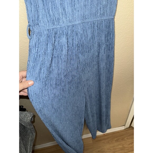JUMPSUIT ROMPER one piece blue size small crinkle material wide leg flowy - Picture 11 of 15